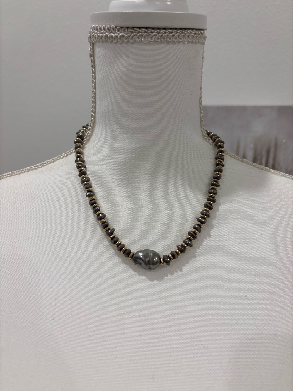 Beaded Hematite and Gold Accent Necklace - Women's Jewelry